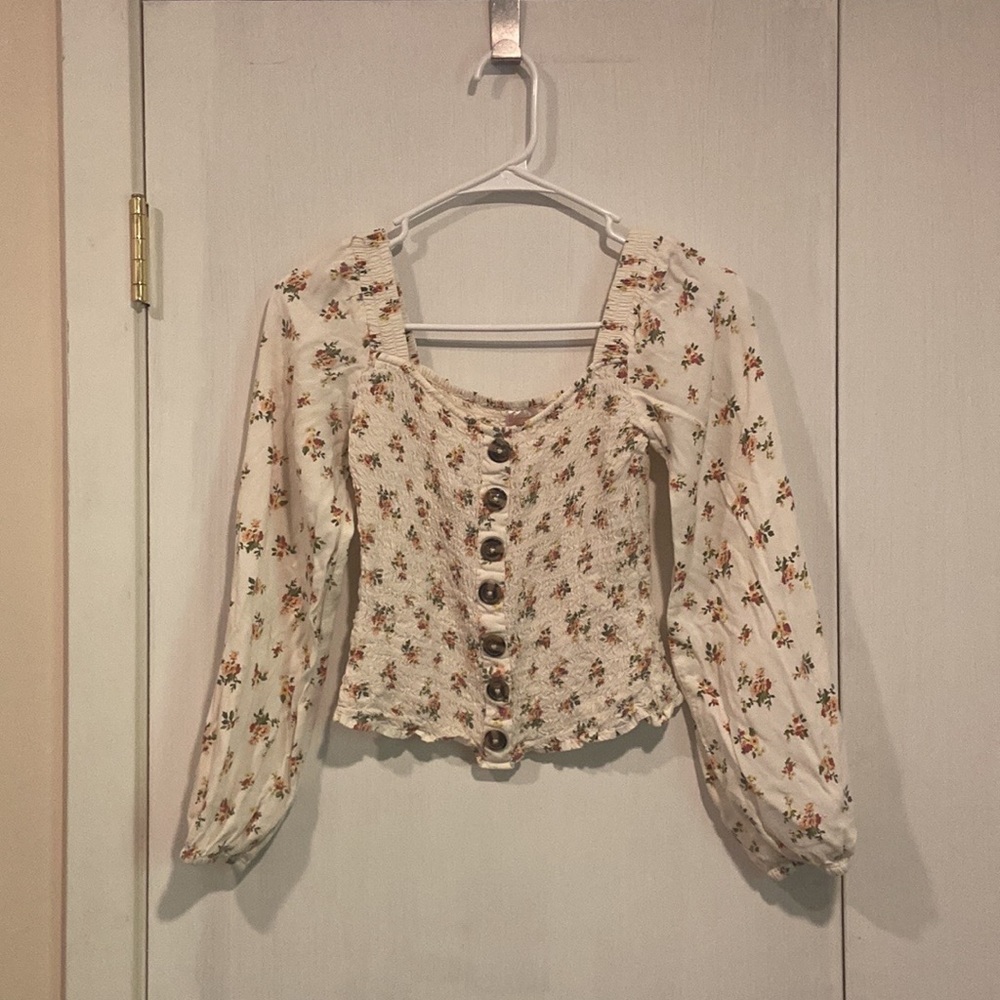 No Boundaries Floral White Long-Sleeve Top